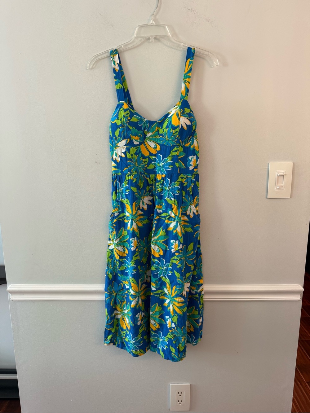 AUW Blue Floral Midi Dress with Yellow & White Accents
